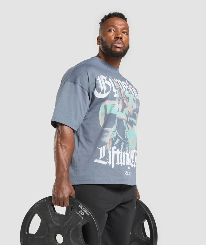 Gymshark Doberman Graphic T-Shirt Iron Blue | 23945TQRB