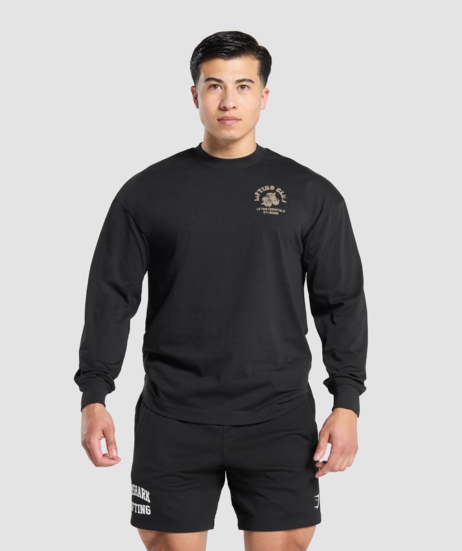 Gymshark Dumbbells Long Sleeve T-Shirt. Black | 39860DJTX