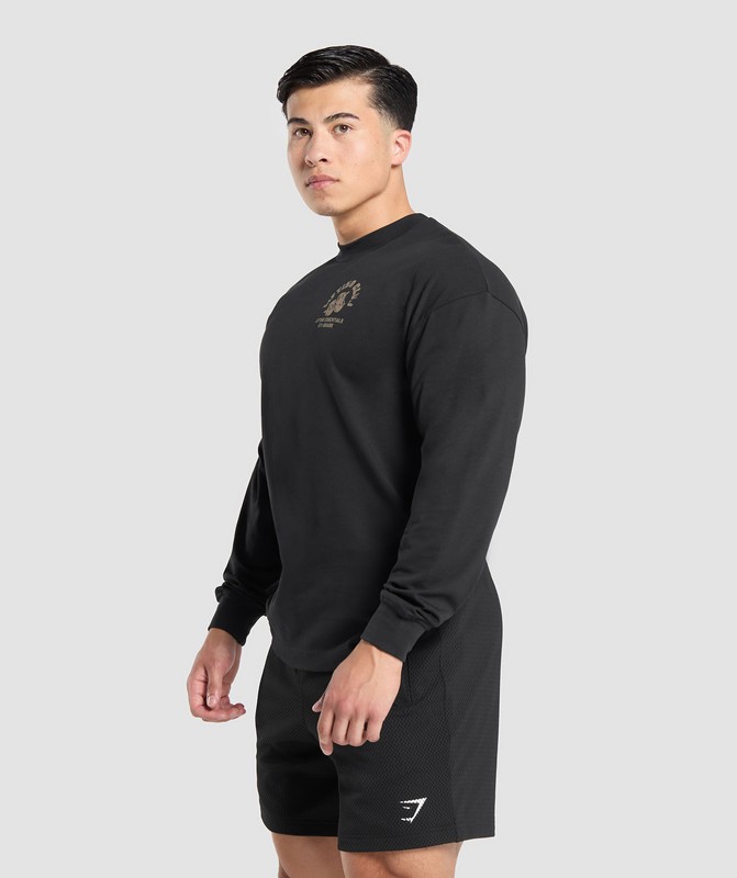 Gymshark Dumbbells Long Sleeve T-Shirt. Black | 39860DJTX