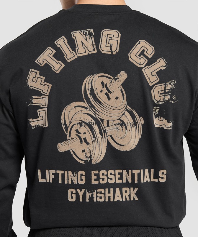 Gymshark Dumbbells Long Sleeve T-Shirt. Black | 39860DJTX