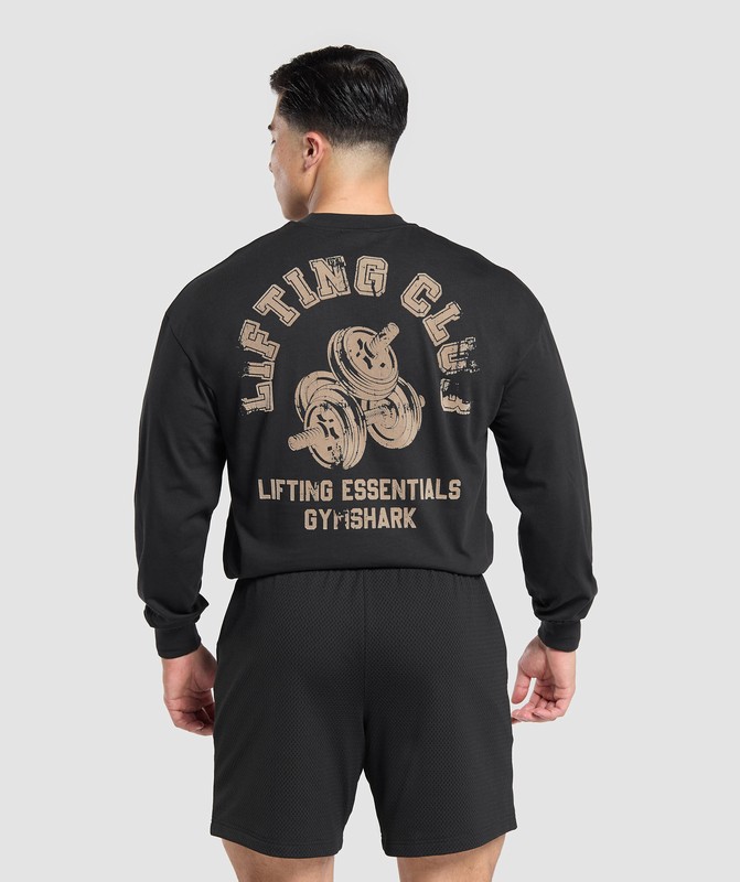 Gymshark Dumbbells Long Sleeve T-Shirt. Black | 39860DJTX