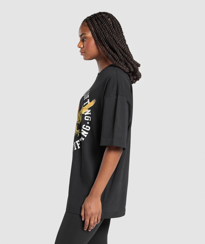 Gymshark Eagle Lifting Oversized Graphic T-Shirt Black | 53681NGIA