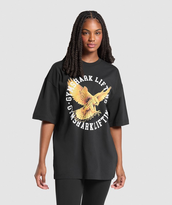 Gymshark Eagle Lifting Oversized Graphic T-Shirt Black | 53681NGIA