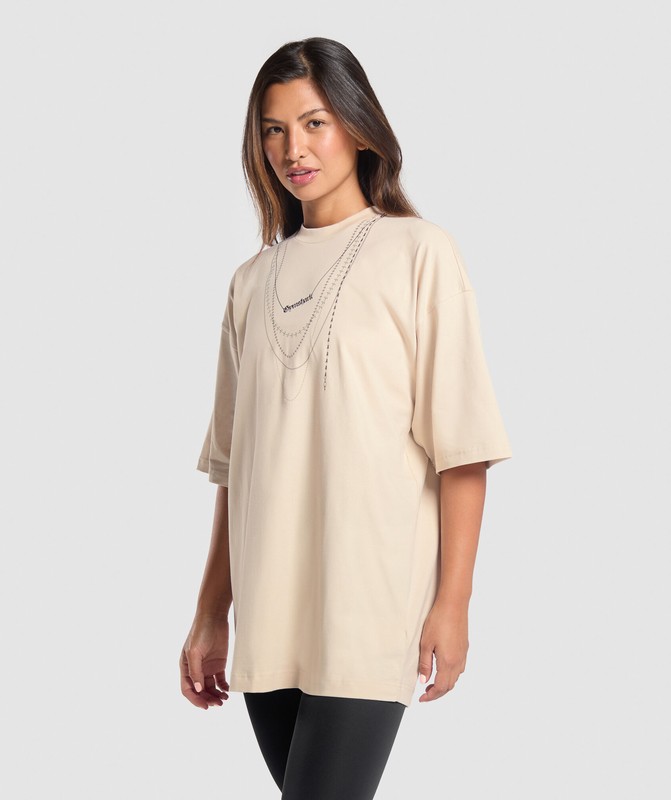 Gymshark Elevate Chain Oversized T-Shirt Cream Beige | 47159DICP