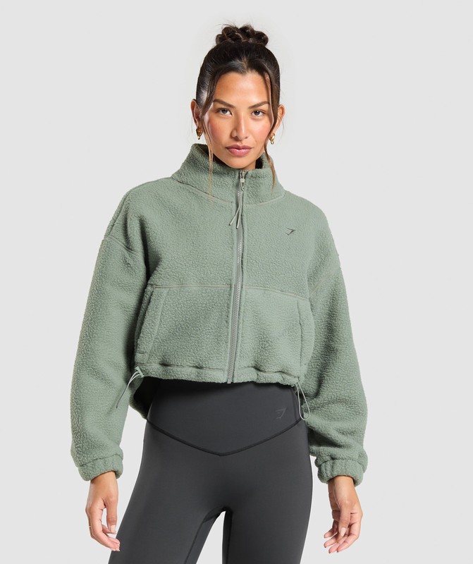 Gymshark Elevate Fleece Mid Jacket Unit Green | 51067OLAX