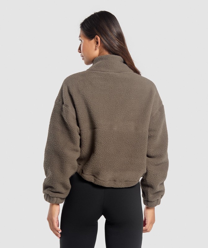 Gymshark Elevate Fleece Midi Jacket Camo Brown | 84025GASM