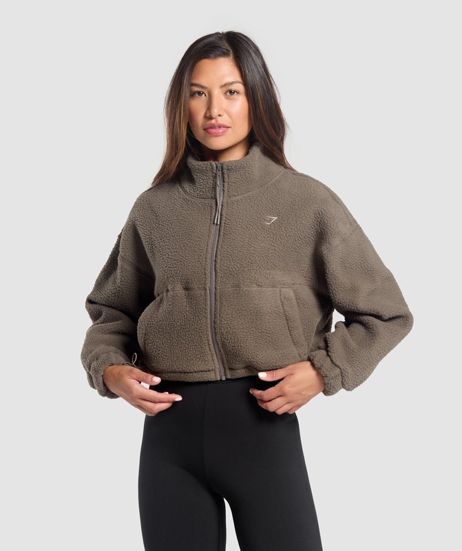 Gymshark Elevate Fleece Midi Jacket Camo Brown | 84025GASM