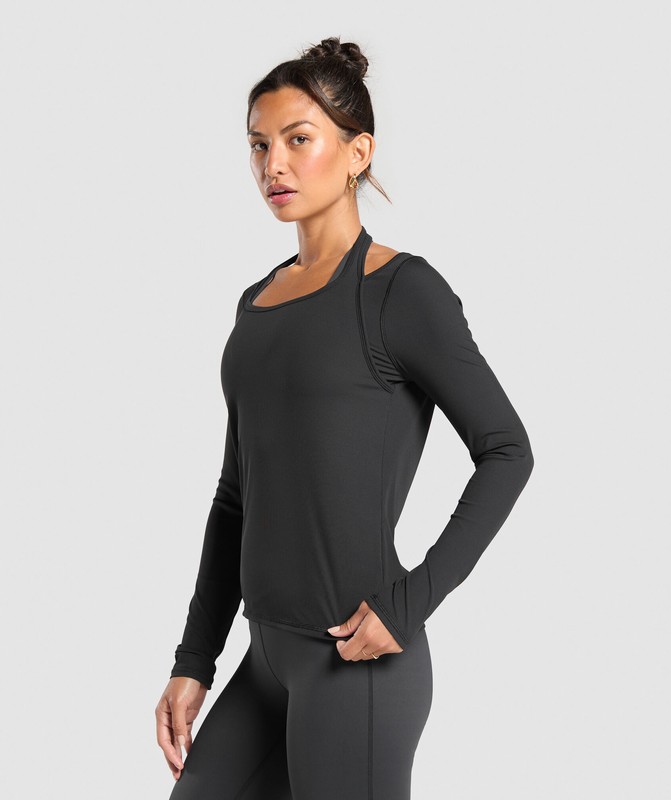 Gymshark Elevate Long Sleeve Top Black | 85624KPTC