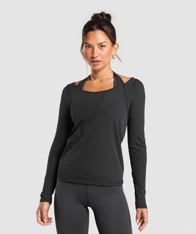 Gymshark Elevate Long Sleeve Top Black | 85624KPTC