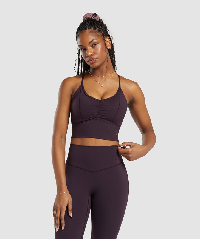 Gymshark Elevate Longline Sports Bra Plum Brown | 74906GIMB
