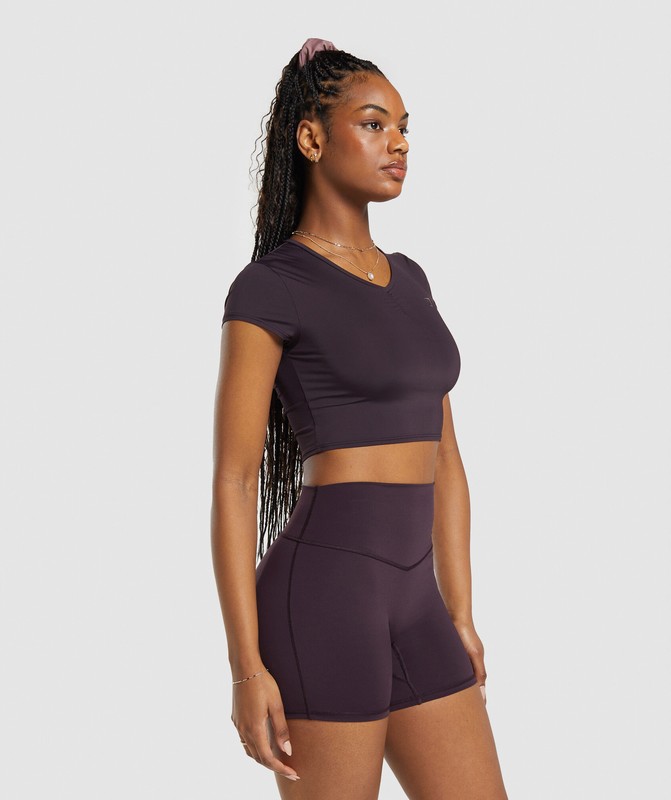 Gymshark Elevate Ruched Crop Top Plum Brown | 27309QKDT