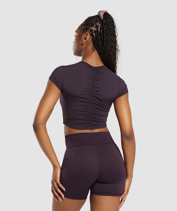 Gymshark Elevate Ruched Crop Top Plum Brown | 27309QKDT