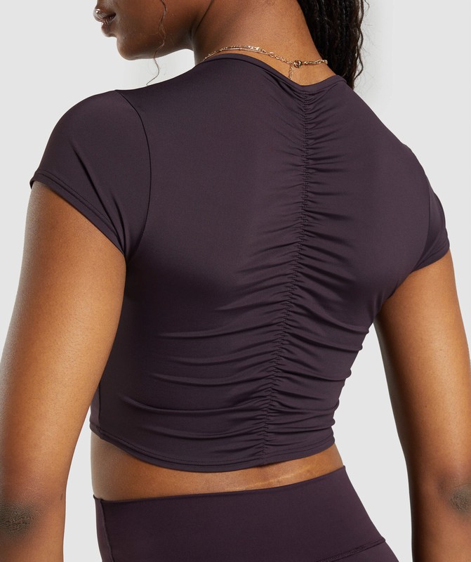 Gymshark Elevate Ruched Crop Top Plum Brown | 27309QKDT