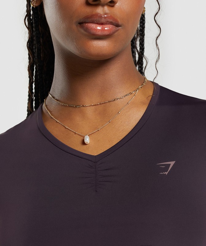 Gymshark Elevate Ruched Crop Top Plum Brown | 27309QKDT