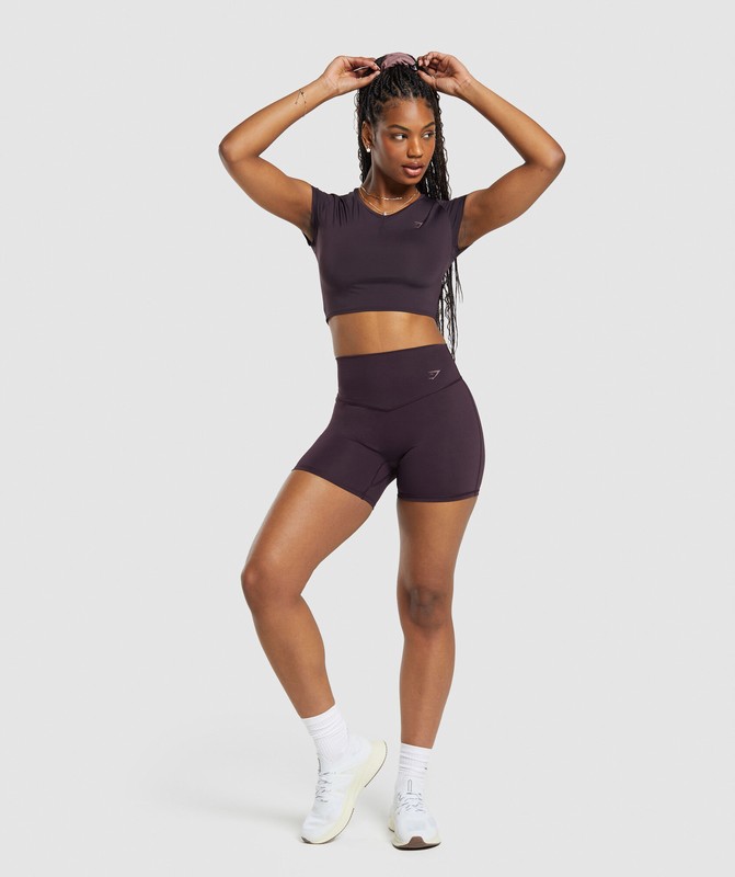 Gymshark Elevate Ruched Crop Top Plum Brown | 27309QKDT