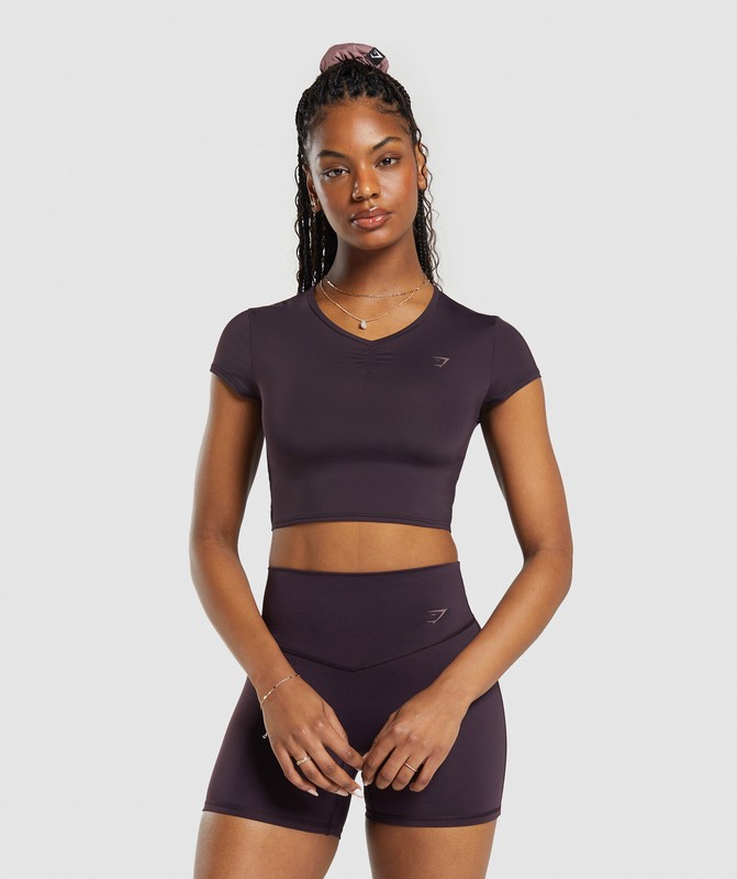 Gymshark Elevate Ruched Crop Top Plum Brown | 27309QKDT