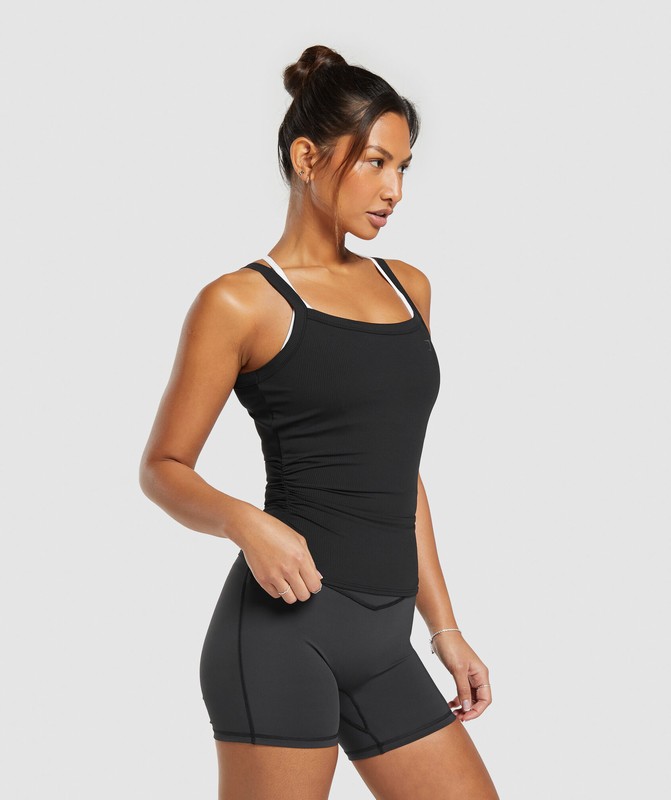 Gymshark Elevate Ruched Tank Black | 38720KJHG