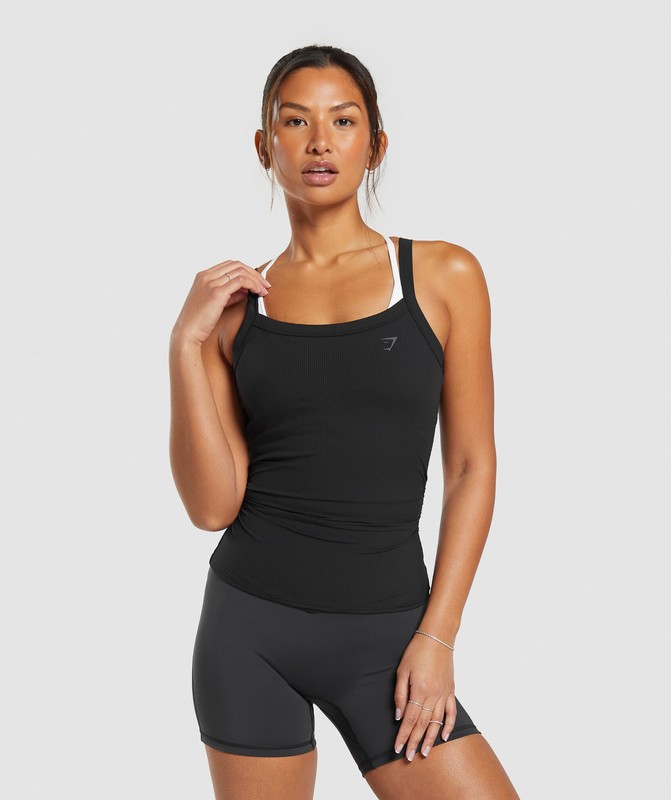Gymshark Elevate Ruched Tank Black | 38720KJHG