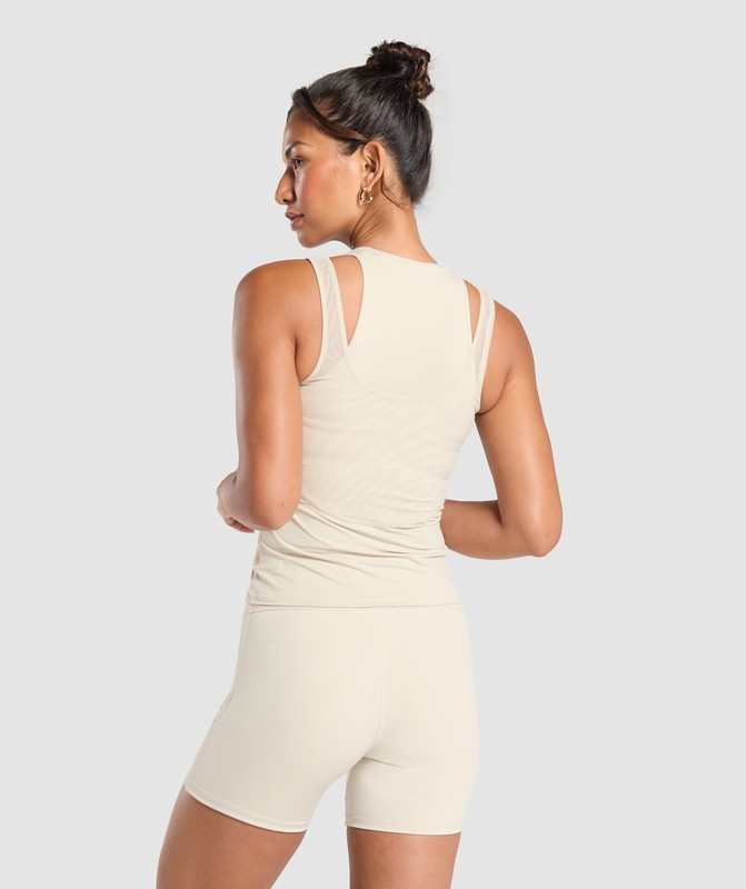 Gymshark Elevate Tattoo Graphic Tank With Shelf Cream Beige | 84097QJTF