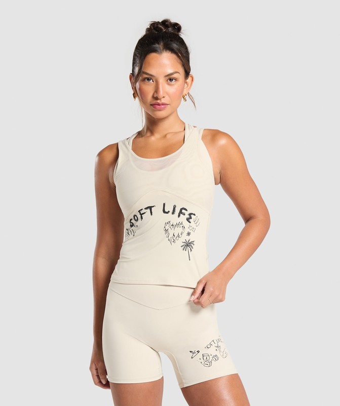 Gymshark Elevate Tattoo Graphic Tank With Shelf Cream Beige | 84097QJTF