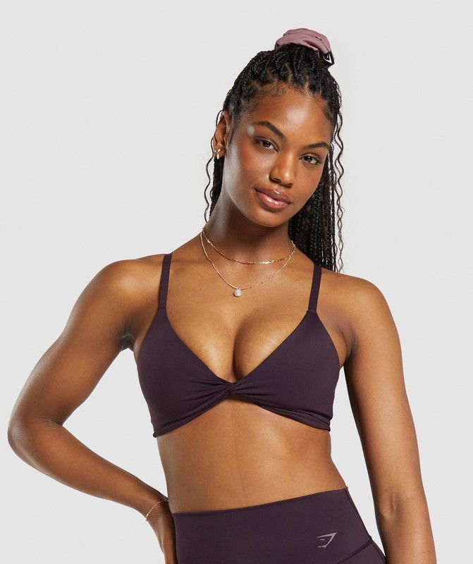 Gymshark Elevate Twist Front Bralette Plum Brown | 19637RTUW