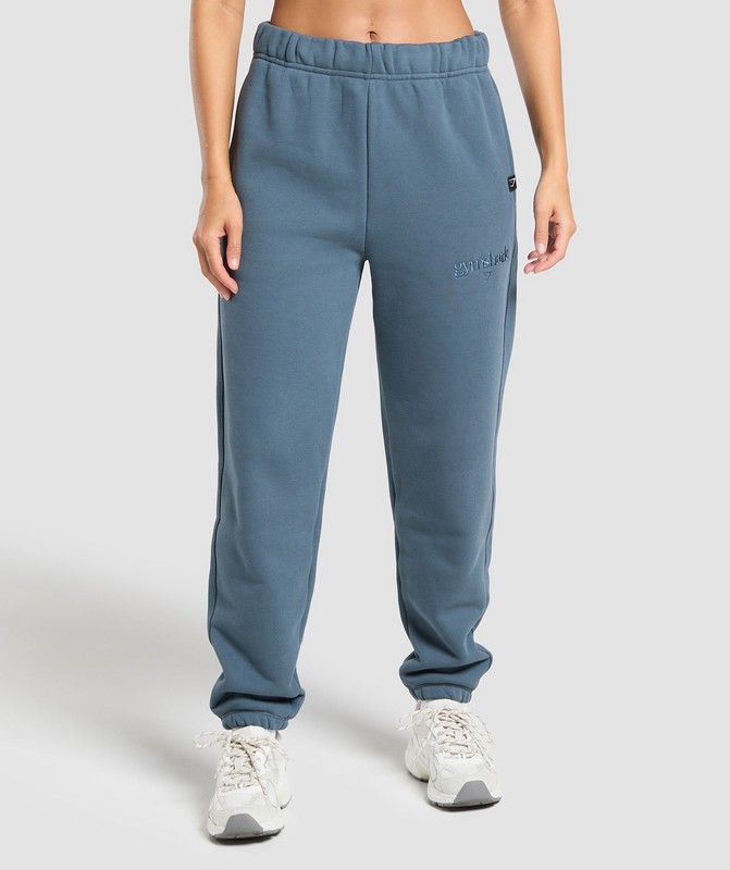 Gymshark Embroidered Logo Oversized Joggers Cargo Blue | 72139WNYX