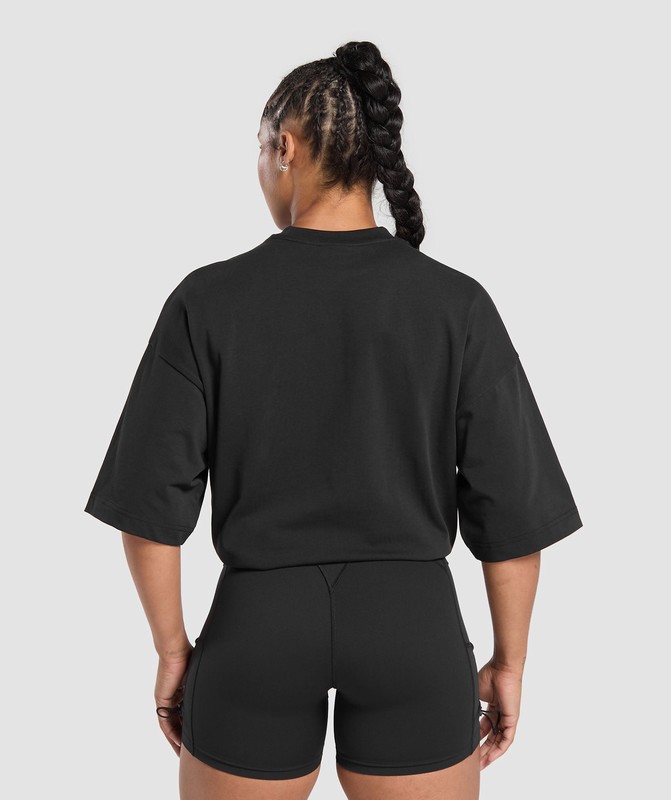 Gymshark Embroidered Logo Oversized T-Shirt Black | 41927TDZJ