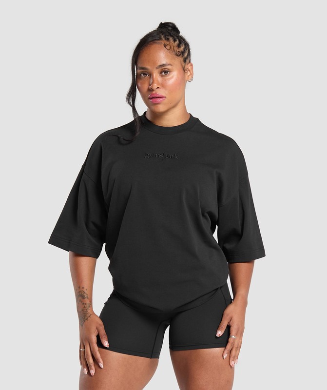 Gymshark Embroidered Logo Oversized T-Shirt Black | 41927TDZJ