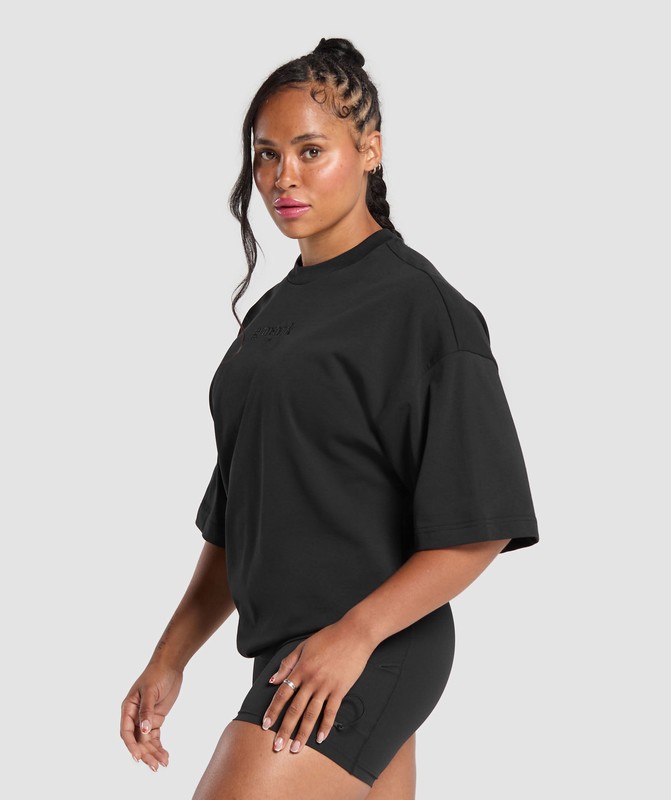 Gymshark Embroidered Oversized T-Shirt Black / Wash | 90357PYVU