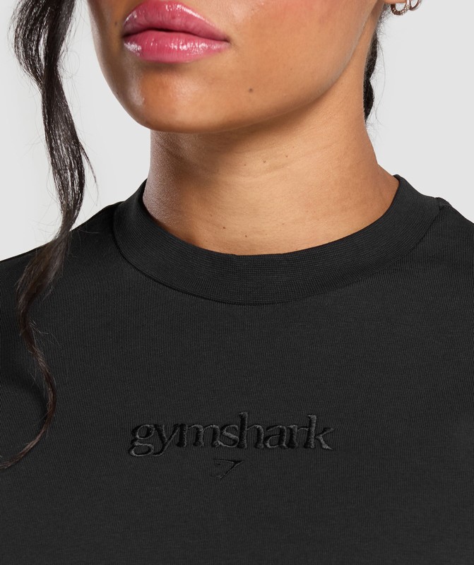 Gymshark Embroidered Oversized T-Shirt Black / Wash | 90357PYVU