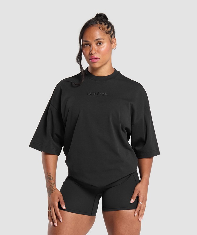 Gymshark Embroidered Oversized T-Shirt Black / Wash | 90357PYVU