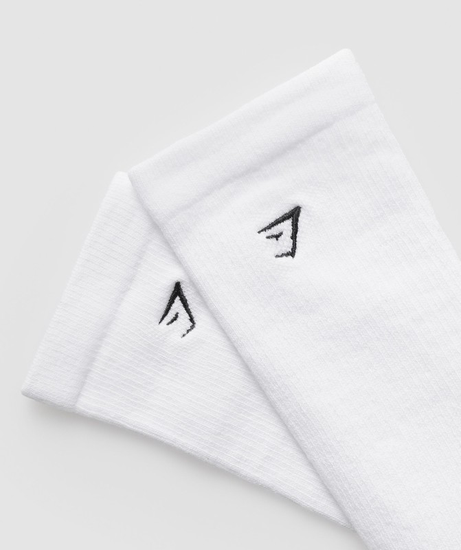 Gymshark Embroidered Terry Single Socks White | 49703GNZR