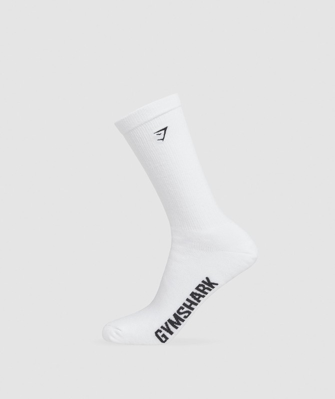 Gymshark Embroidered Terry Single Socks White | 49703GNZR