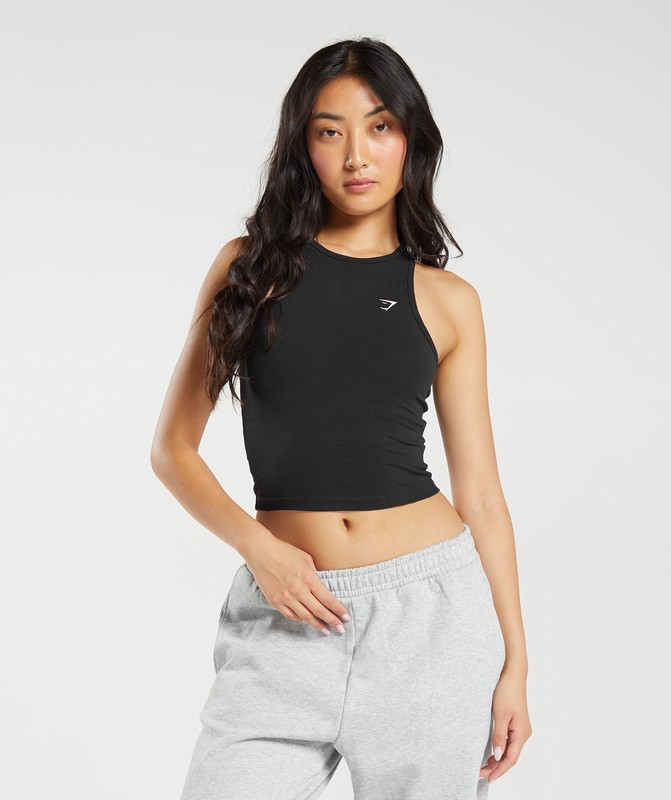 Gymshark Essential Cotton Midi Tank Black | 27401QVJH