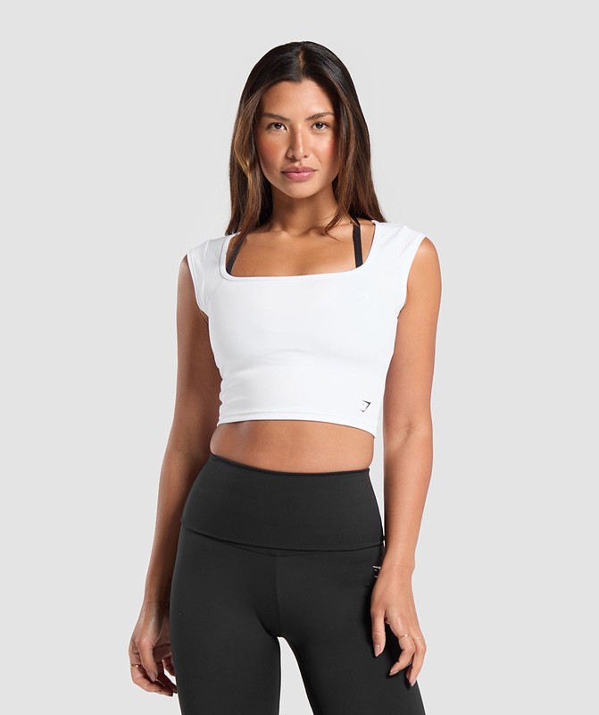 Gymshark Everyday Cap Sleeve Crop Top White | 40296WOBN