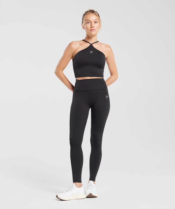 Gymshark Everyday Halter Neck Ribbon Tank Black | 59160PTUZ