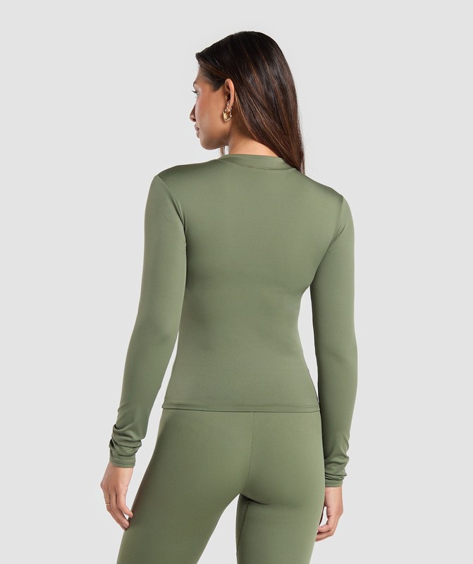 Gymshark Everyday High Neck Long Sleeve Top Core Olive | 79521WFRH