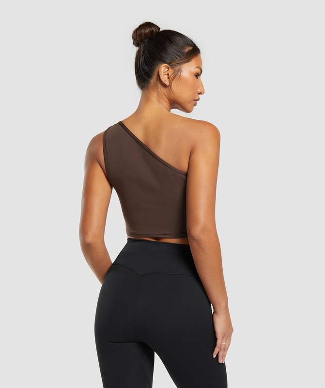 Gymshark Everyday One Shoulder Ruched Tank Archive Brown | 52870ASKC