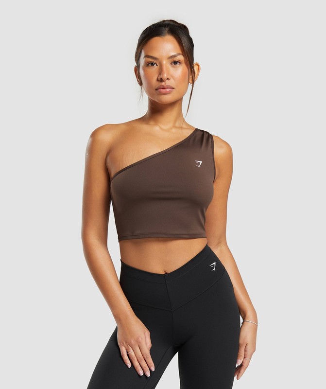 Gymshark Everyday One Shoulder Ruched Tank Archive Brown | 52870ASKC