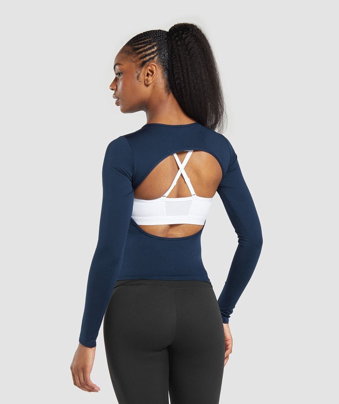 Gymshark Everyday Open Back Long Sleeve Top Navy | 58046AKZR