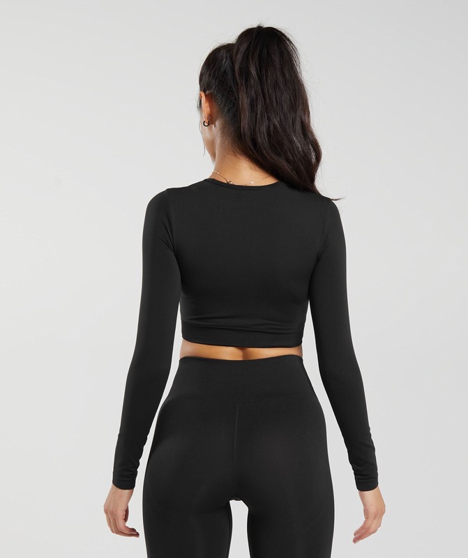 Gymshark Everyday Seamless Long Sleeve Crop Top Black | 96810PVUT