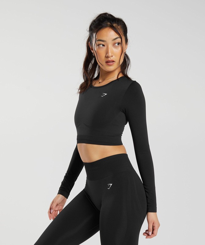 Gymshark Everyday Seamless Long Sleeve Crop Top Black | 96810PVUT