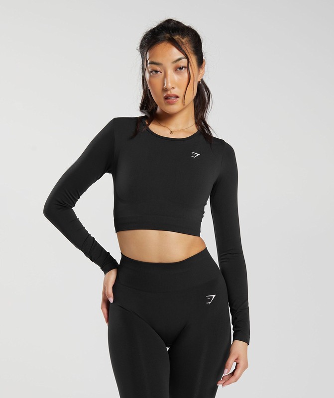 Gymshark Everyday Seamless Long Sleeve Crop Top Black | 96810PVUT