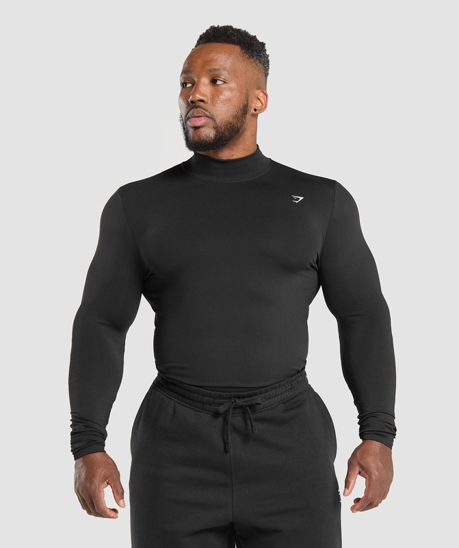 Gymshark Everyday Seamless Mock Long Sleeve T-Shirt Black | 17295LIEZ