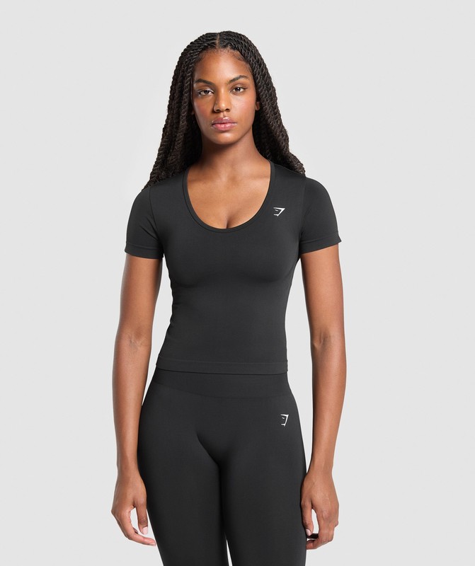 Gymshark Everyday Seamless Tight Fit Crew Neck Tee Black | 81392DPFX