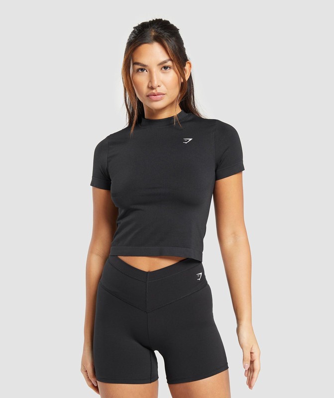 Gymshark Everyday Seamless Tight Fit Tee Black | 64180SMZI