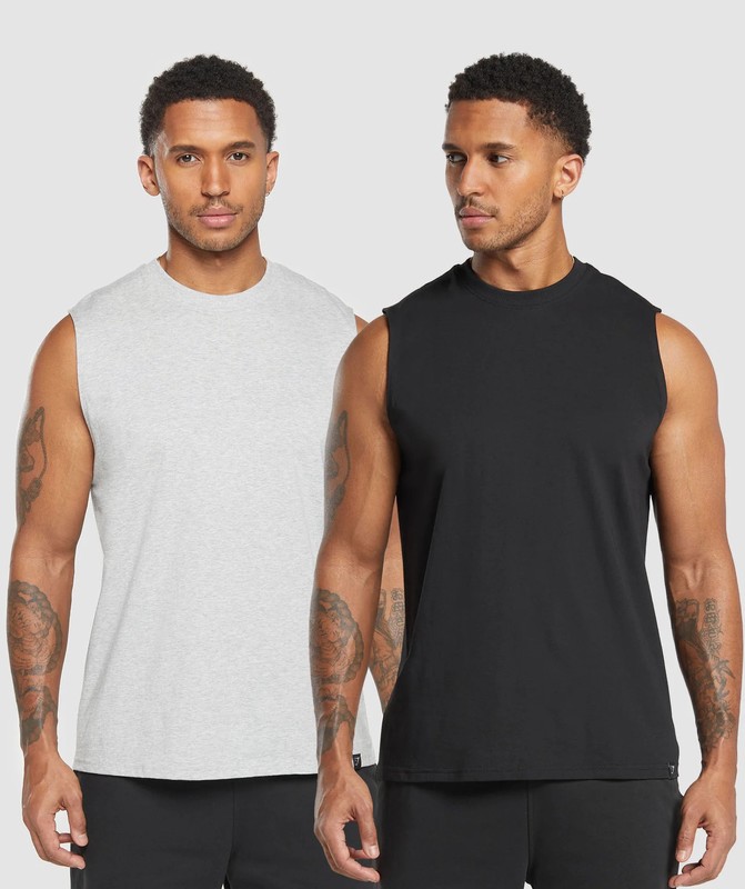 Gymshark Everyday Tank 2 Pack Black / Light Grey Core Marl | 28951DNZR