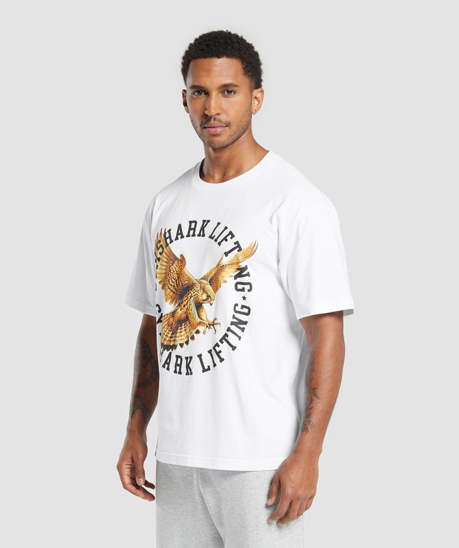 Gymshark Falcon Lifting Oversized Graphic T-Shirt White | 95403HVAF