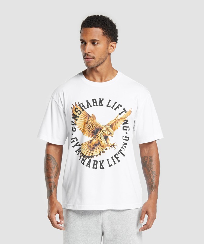 Gymshark Falcon Lifting Oversized Graphic T-Shirt White | 95403HVAF