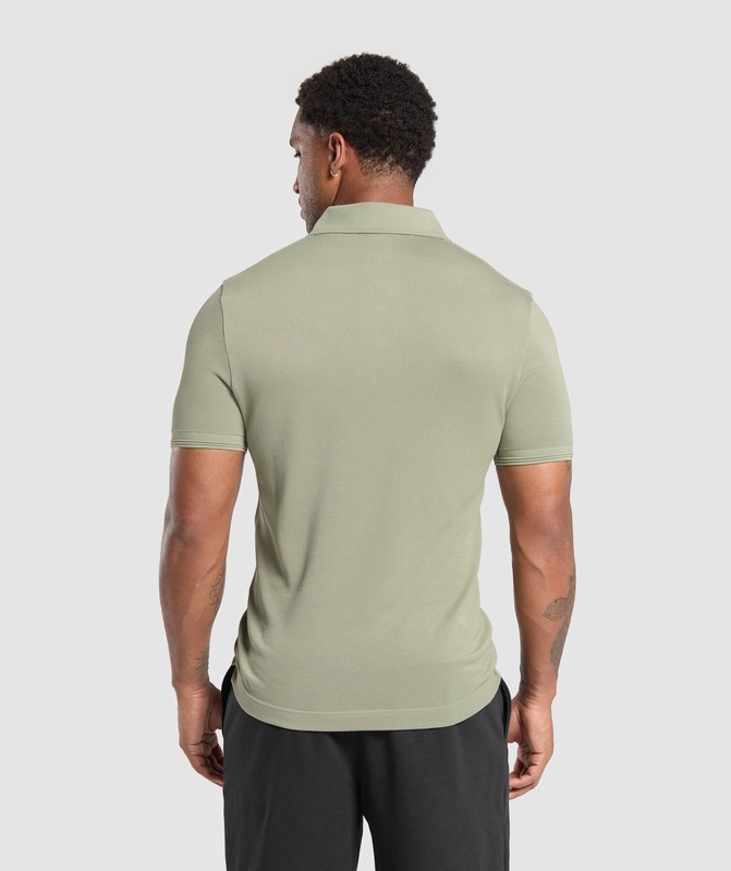 Gymshark Flat Knit Polo Shirt Chalk Green | 34128YVCF
